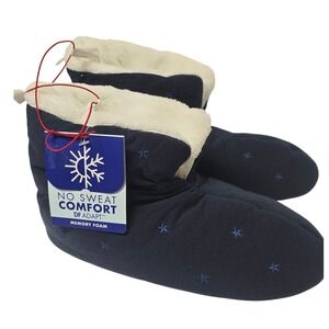 Dearfoams Womens Navy Blue Star Memory Foam Bootie Slippers Medium 7-8 NWT